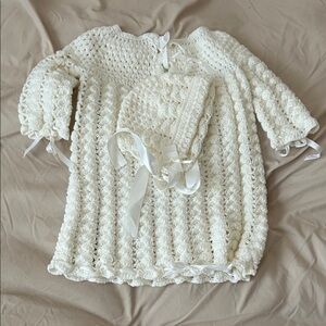 Exquisite handmade white Baby bunting with hat. (1989).